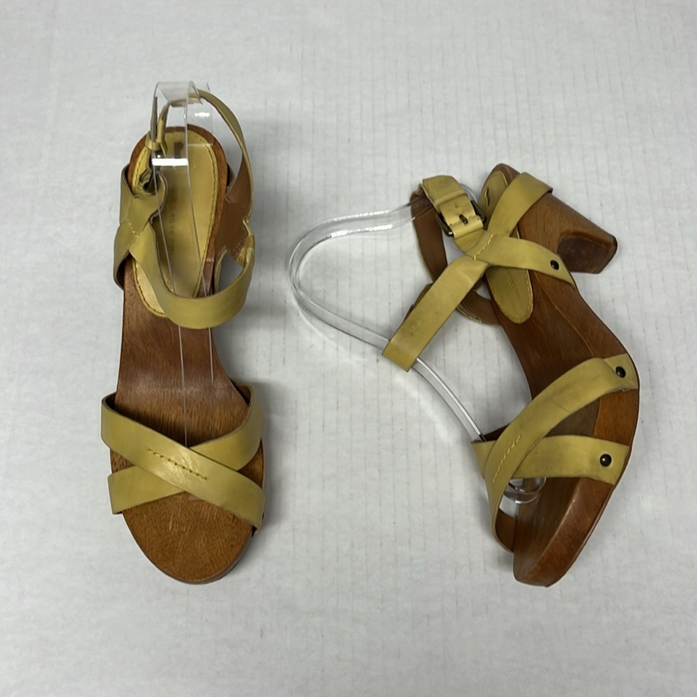 Anthropologie Schuler & Sons Yellow Wood Clog Sandal heel 8.5 Retro Cottagecore - Picture 9 of 16